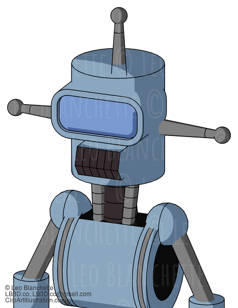 Blue Robot With Cylinder Head And Dark Tooth Mouth And Large Blue Visor Eye And Single Antenna #21234