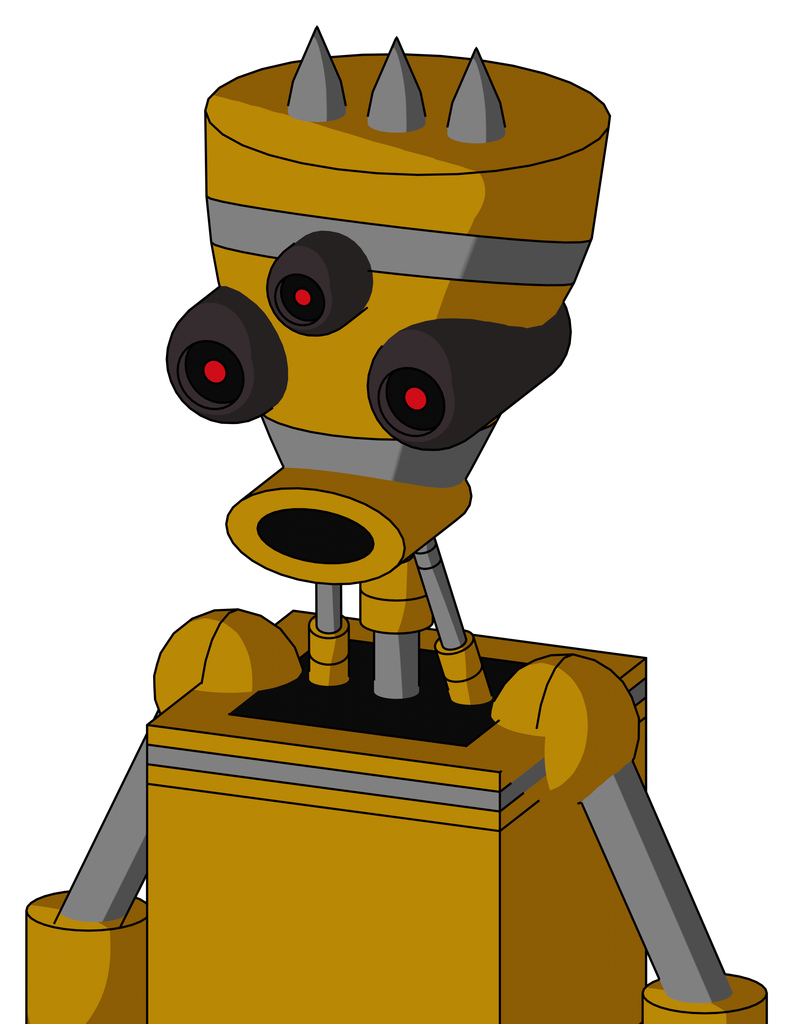 Yellow Droid With Vase Head And Round Mouth And Three-Eyed And Three Spiked