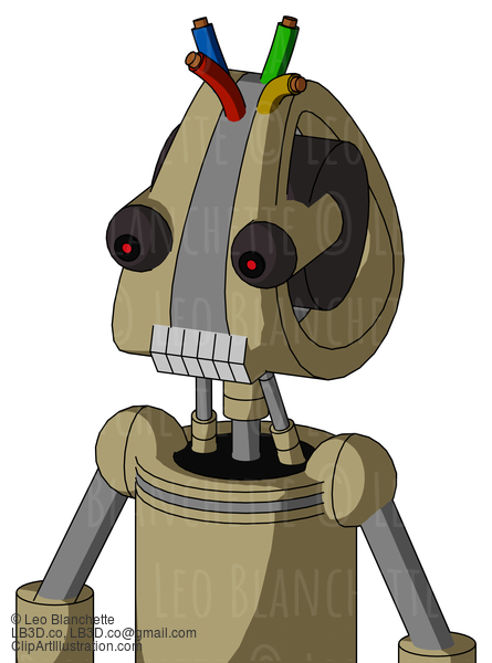 Army-Tan Automaton With Droid Head And Teeth Mouth And Red Eyed And Wire Hair #21264