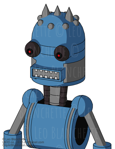 Blue Robot With Dome Head And Square Mouth And Red Eyed And Three Spiked #21284