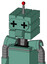 Green Mech With Cube Head And Speakers Mouth And Plus Sign Eyes And Single Led Antenna
