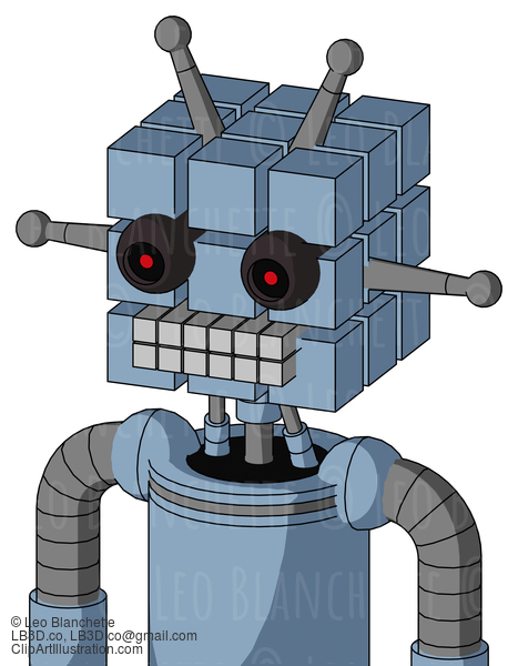 Blue Robot With Cube Head And Keyboard Mouth And Black Glowing Red Eyes And Double Antenna #21323