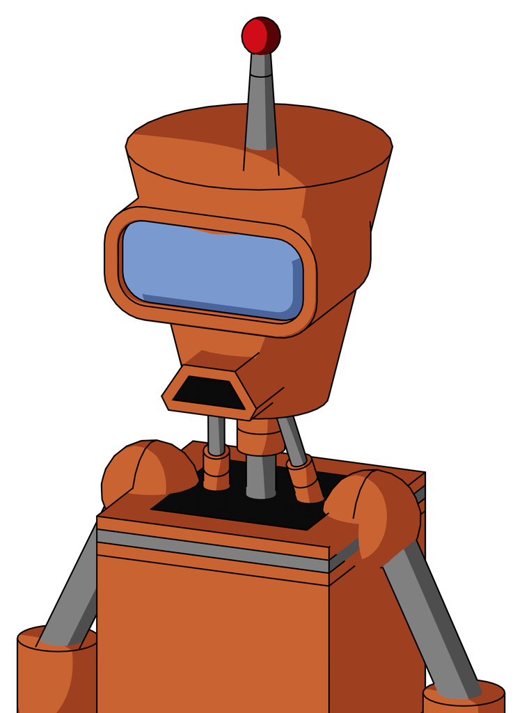 Orange Mech With Cylinder-Conic Head And Sad Mouth And Large Blue Visor Eye And Single Led Antenna
