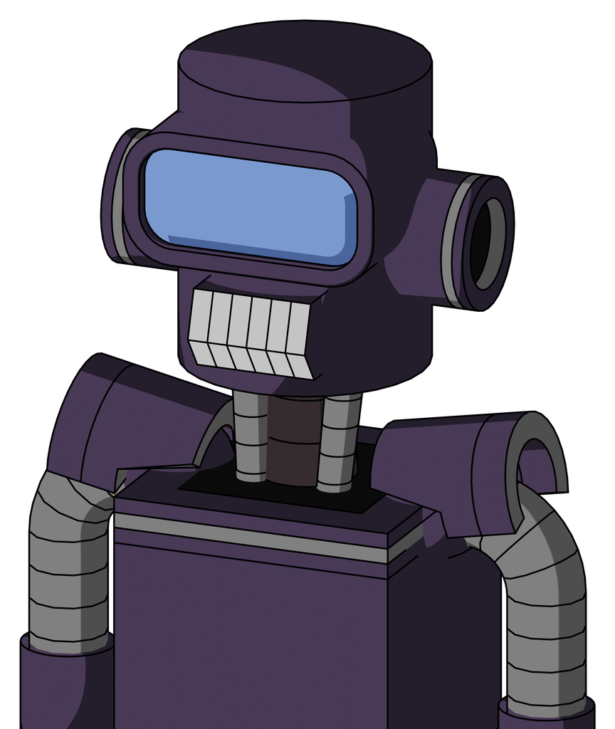 Purple Mech With Cylinder Head And Teeth Mouth And Large Blue Visor Eye