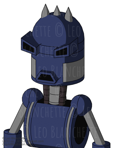 Blue Droid With Dome Head And Sad Mouth And Angry Eyes And Three Spiked #21350