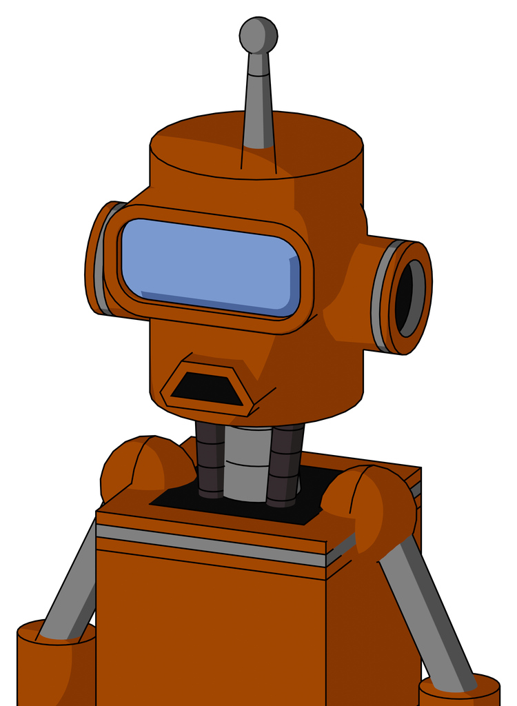 Redish-Orange Mech With Cylinder Head And Sad Mouth And Large Blue Visor Eye And Single Antenna
