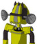 Yellow Robot With Droid Head And Pipes Mouth And Black Visor Cyclops And Three Dark Spikes