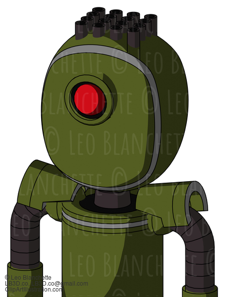 Army-Green Automaton With Bubble Head And Cyclops Eye And Pipe Hair #21363