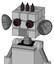White Automaton With Cube Head And Vent Mouth And Black Glowing Red Eyes And Three Dark Spikes