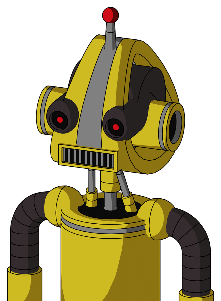 Yellow Droid With Droid Head And Square Mouth And Black Glowing Red Eyes And Single Led Antenna