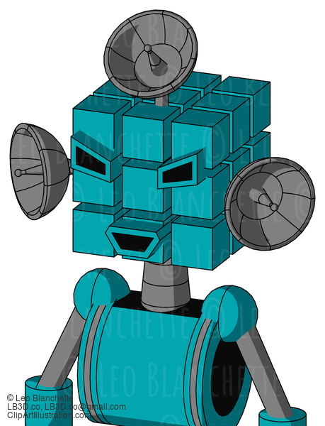 Blue Robot With Cube Head And Happy Mouth And Angry Eyes And Radar Dish Hat #21370