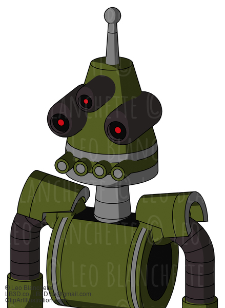 Army-Green Automaton With Cone Head And Pipes Mouth And Three-Eyed And Single Antenna #21372