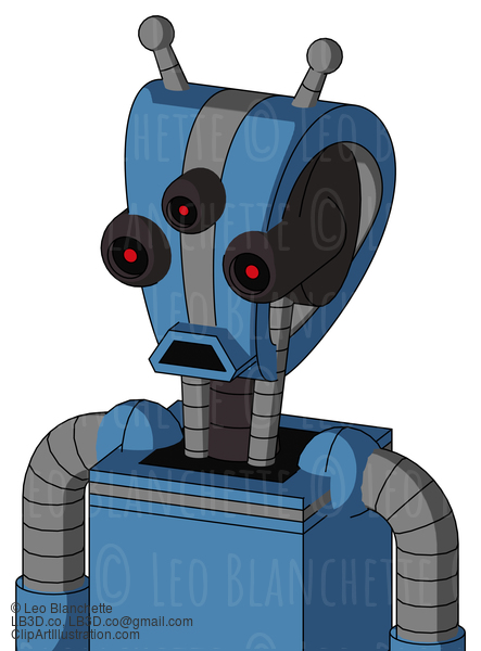 Blue Robot With Droid Head And Sad Mouth And Three-Eyed And Double Antenna #21375