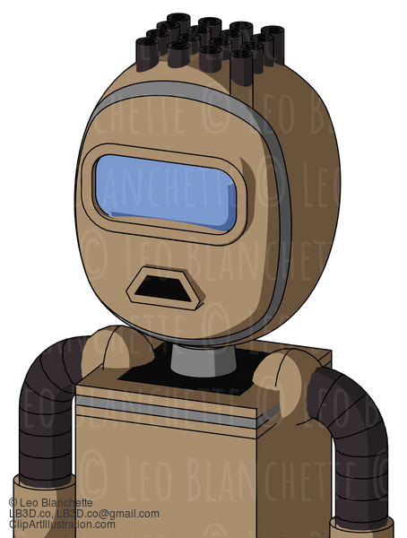 Cardboard Automaton With Bubble Head And Sad Mouth And Large Blue Visor Eye And Pipe Hair #21380