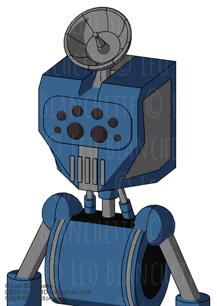 Blue Robot With Mechanical Head And Vent Mouth And Bug Eyes And Radar Dish Hat #21385