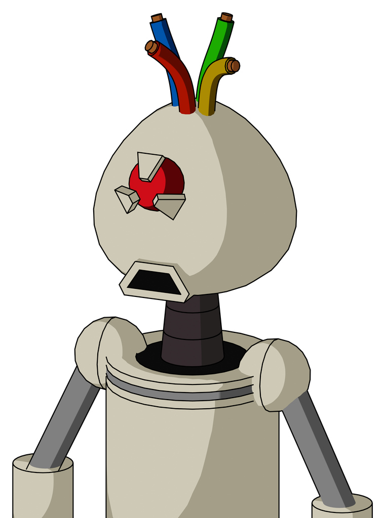 Tan Mech With Rounded Head And Sad Mouth And Angry Cyclops Eye And Wire Hair