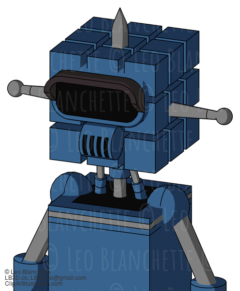 Blue Robot With Cube Head And Speakers Mouth And Black Visor Eye And Spike Tip #21403