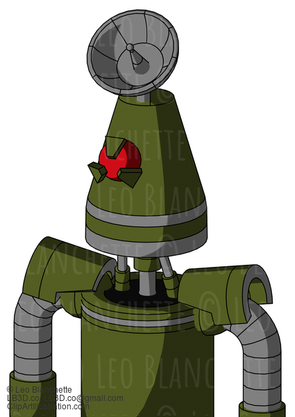 Army-Green Automaton With Cone Head And Angry Cyclops Eye And Radar Dish Hat #21409