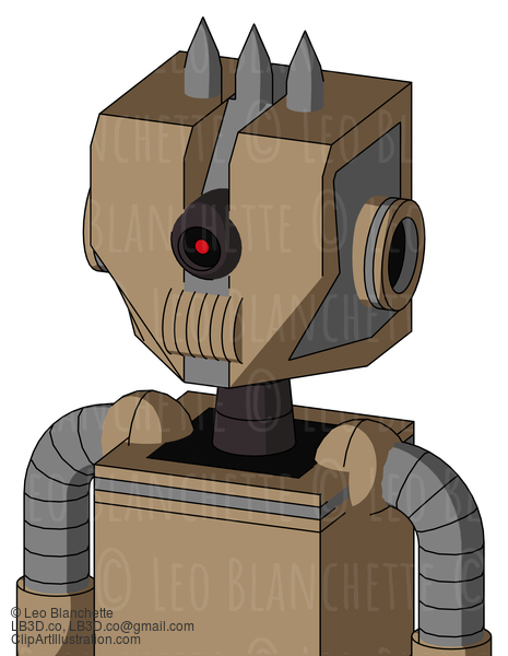 Cardboard Automaton With Mechanical Head And Speakers Mouth And Black Cyclops Eye And Three Spiked #21418