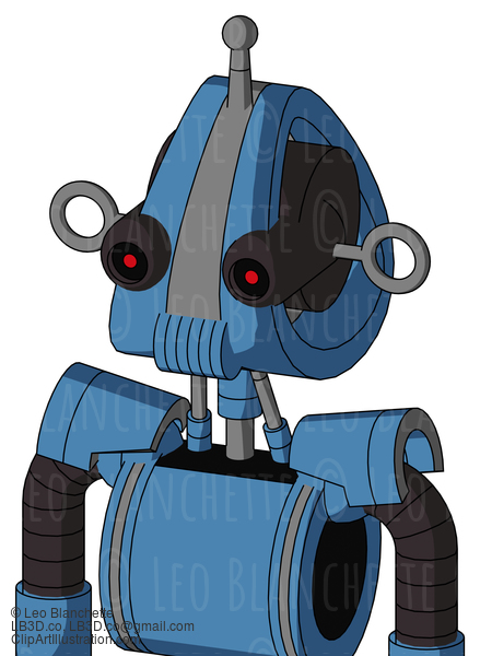 Blue Robot With Droid Head And Speakers Mouth And Black Glowing Red Eyes And Single Antenna #21423