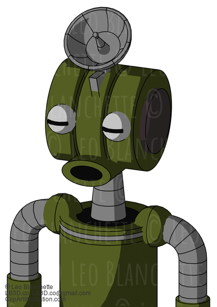 Army-Green Automaton With Multi-Toroid Head And Round Mouth And Two Eyes And Radar Dish Hat #21426