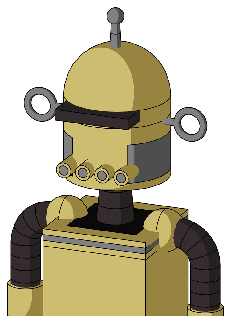 Yellow Droid With Dome Head And Pipes Mouth And Black Visor Cyclops And Single Antenna