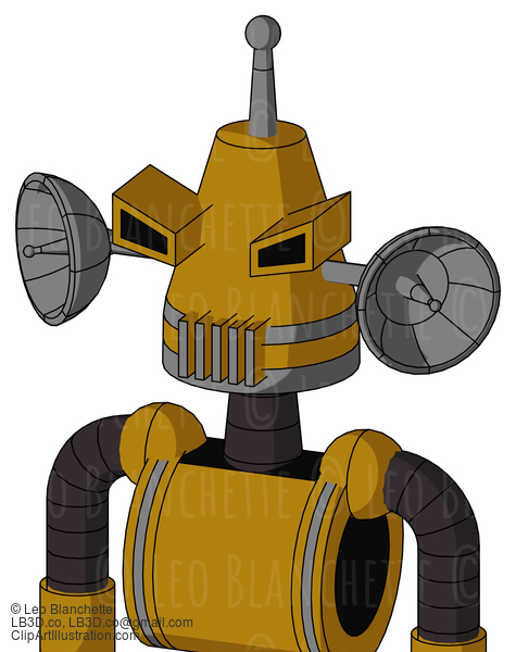 Dark-Yellow Automaton With Cone Head And Vent Mouth And Angry Eyes And Single Antenna #21437