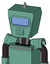 Green Mech With Box Head And Speakers Mouth And Large Blue Visor Eye And Spike Tip