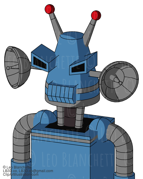 Blue Robot With Cone Head And Toothy Mouth And Angry Eyes And Double Led Antenna #21461