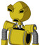 Yellow Droid With Rounded Head And Sad Mouth And Angry Eyes