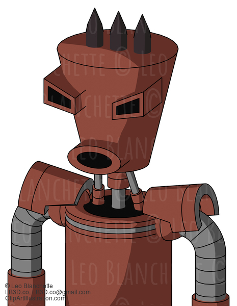 Brown Droid With Cylinder-Conic Head And Round Mouth And Angry Eyes And Three Dark Spikes #21479