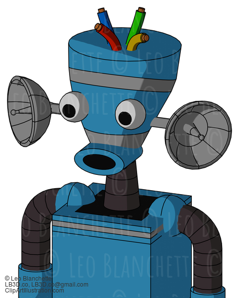 Blue Automaton With Vase Head And Round Mouth And Two Eyes And Wire Hair #21491