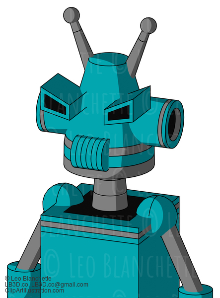 Blue Robot With Cone Head And Speakers Mouth And Angry Eyes And Double Antenna #21503