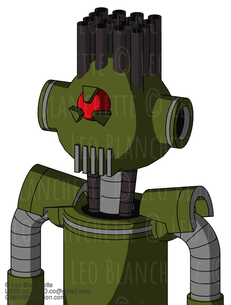 Army-Green Automaton With Rounded Head And Vent Mouth And Angry Cyclops Eye And Pipe Hair #21505