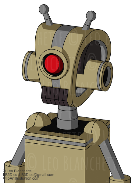 Army-Tan Automaton With Droid Head And Dark Tooth Mouth And Cyclops Eye And Double Antenna #21508