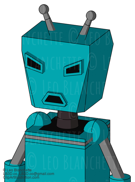 Blue Robot With Box Head And Sad Mouth And Angry Eyes And Double Antenna #21513