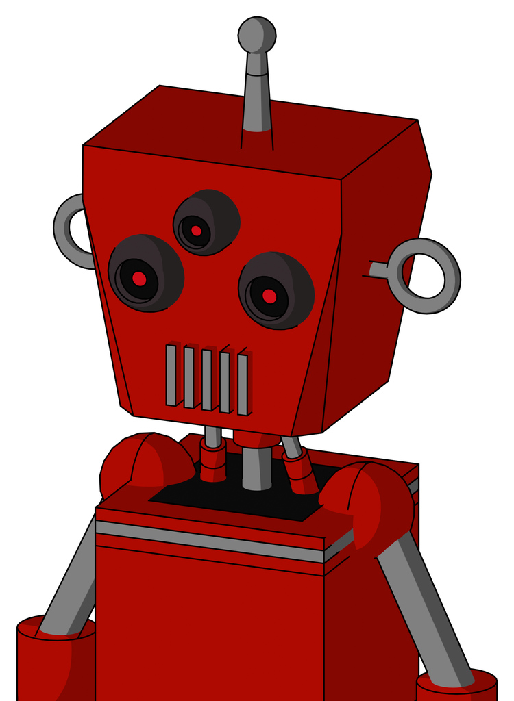 Red Mech With Box Head And Vent Mouth And Three-Eyed And Single Antenna