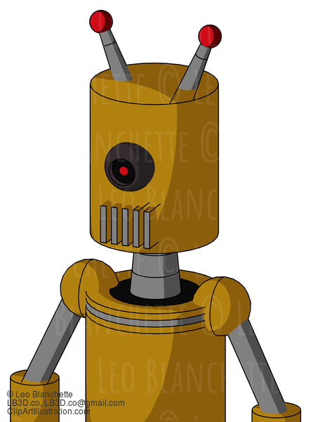 Dark-Yellow Automaton With Cylinder Head And Vent Mouth And Black Cyclops Eye And Double Led Antenna #21528