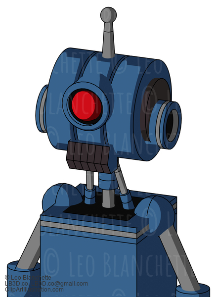 Blue Robot With Multi-Toroid Head And Dark Tooth Mouth And Cyclops Eye And Single Antenna #21529