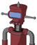 Red Mech With Cylinder-Conic Head And Pipes Mouth And Large Blue Visor Eye And Spike Tip