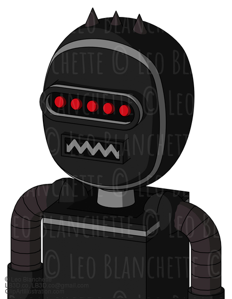 Black Automaton With Bubble Head And Square Mouth And Visor Eye And Three Dark Spikes #21538