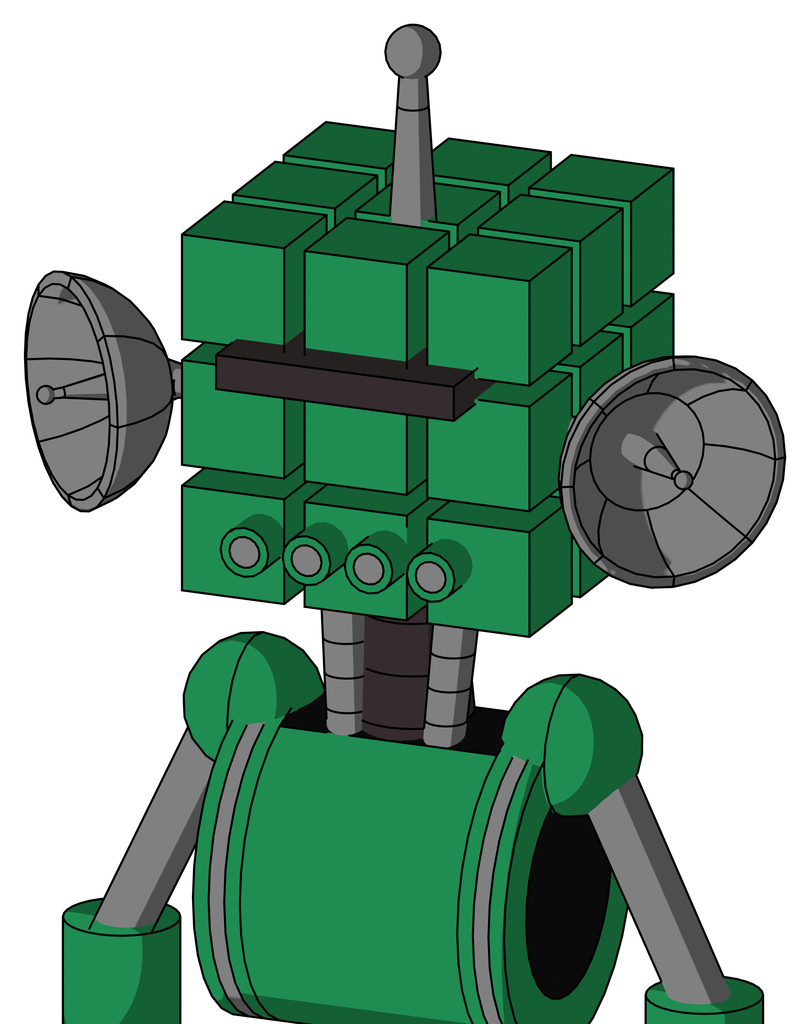 Green Automaton With Cube Head And Pipes Mouth And Black Visor Cyclops And Single Antenna