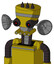 Yellow Automaton With Vase Head And Pipes Mouth And Black Glowing Red Eyes And Three Dark Spikes