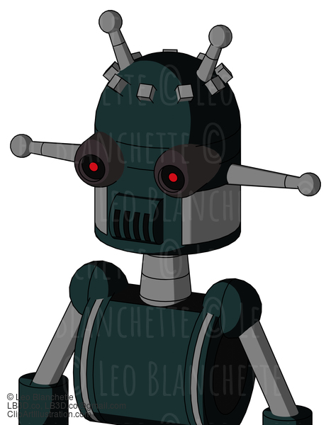 Blue Droid With Dome Head And Speakers Mouth And Black Glowing Red Eyes And Double Antenna #21559