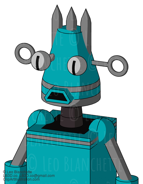 Blue Robot With Cone Head And Sad Mouth And Two Eyes And Three Spiked #21567