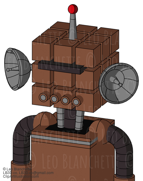 Brown Mech With Cube Head And Pipes Mouth And Black Visor Cyclops And Single Led Antenna #21584