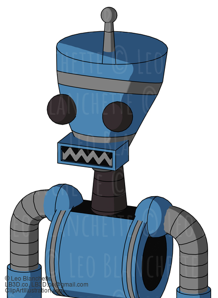 Blue Robot With Vase Head And Square Mouth And Two Eyes And Single Antenna #21595