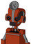 Orange Robot With Droid Head And Dark Tooth Mouth And Black Glowing Red Eyes And Radar Dish Hat