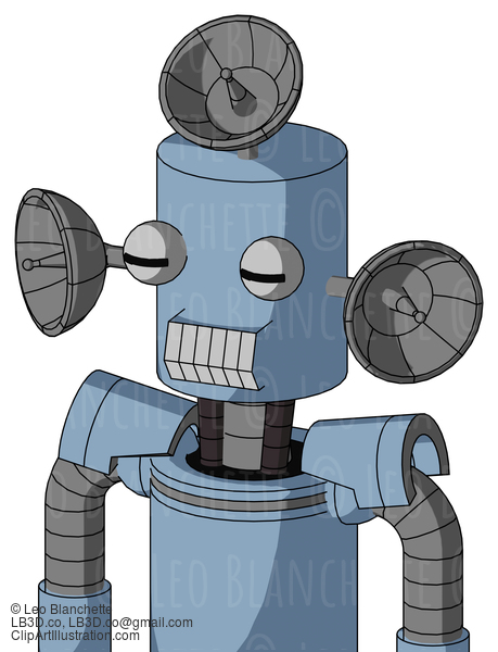 Blue Robot With Cylinder Head And Teeth Mouth And Two Eyes And Radar Dish Hat #21605