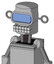 White Automaton With Cylinder Head And Keyboard Mouth And Large Blue Visor Eye